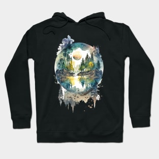 Mountain lake surrounded with trees Hoodie